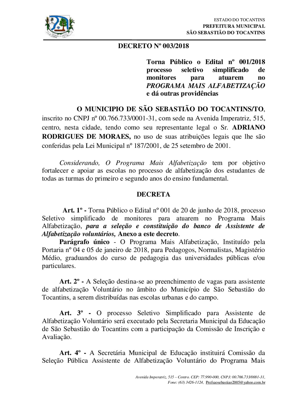 Diário Oficial - Edição 003/2018