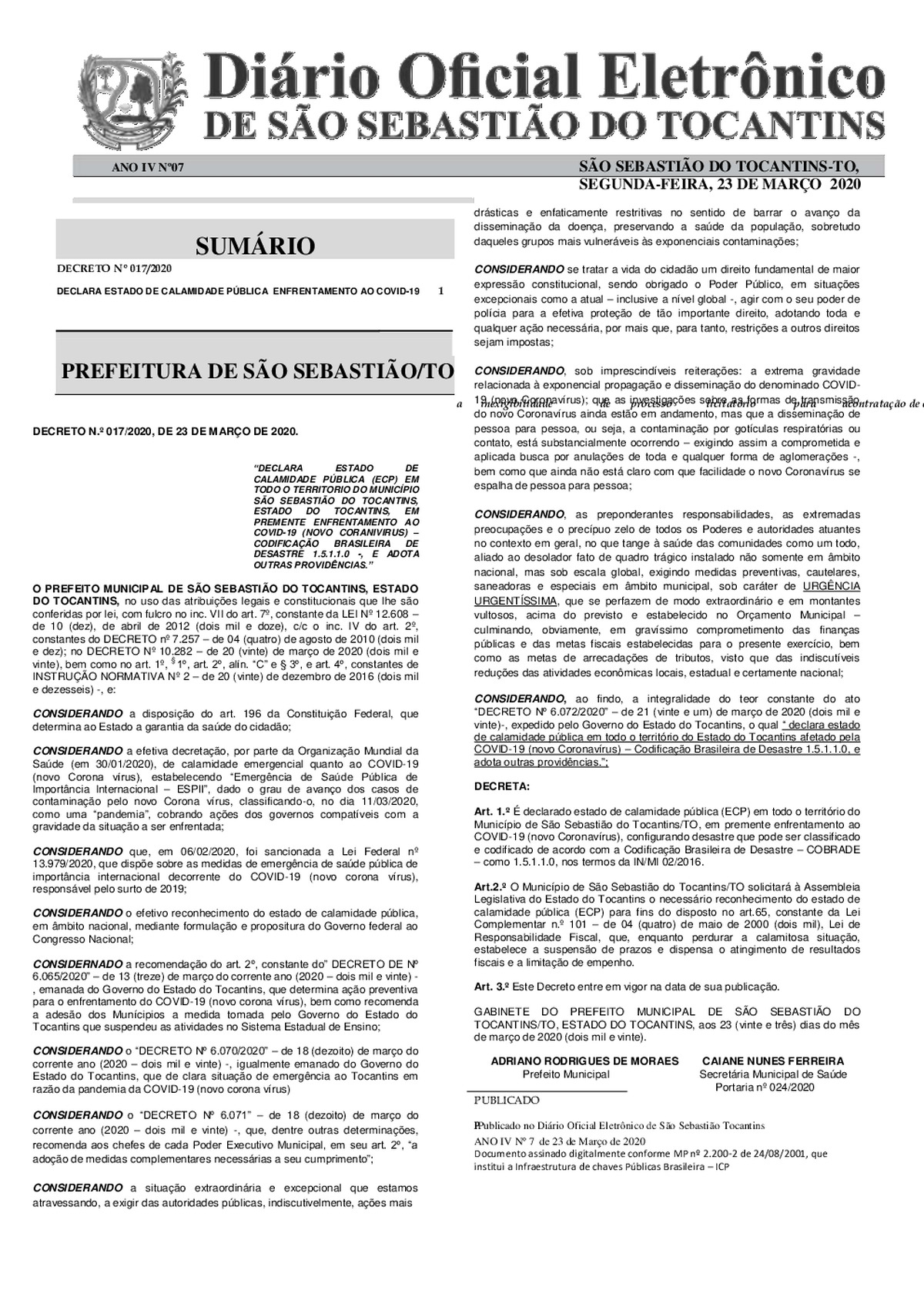 Diário Oficial - Edição 07/2020