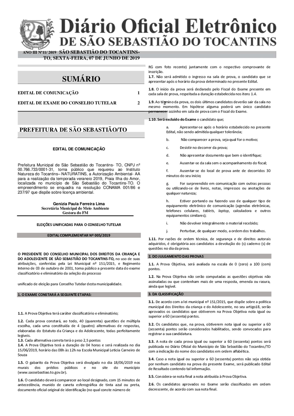 Diário Oficial - Edição 11/2019