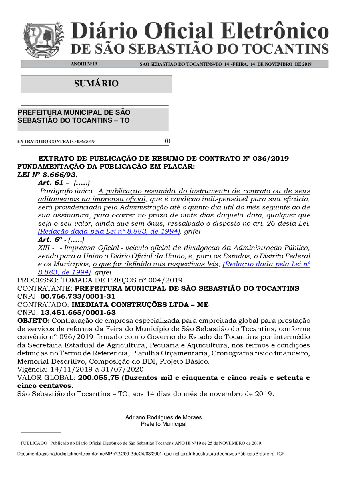 Diário Oficial - Edição 019/2019