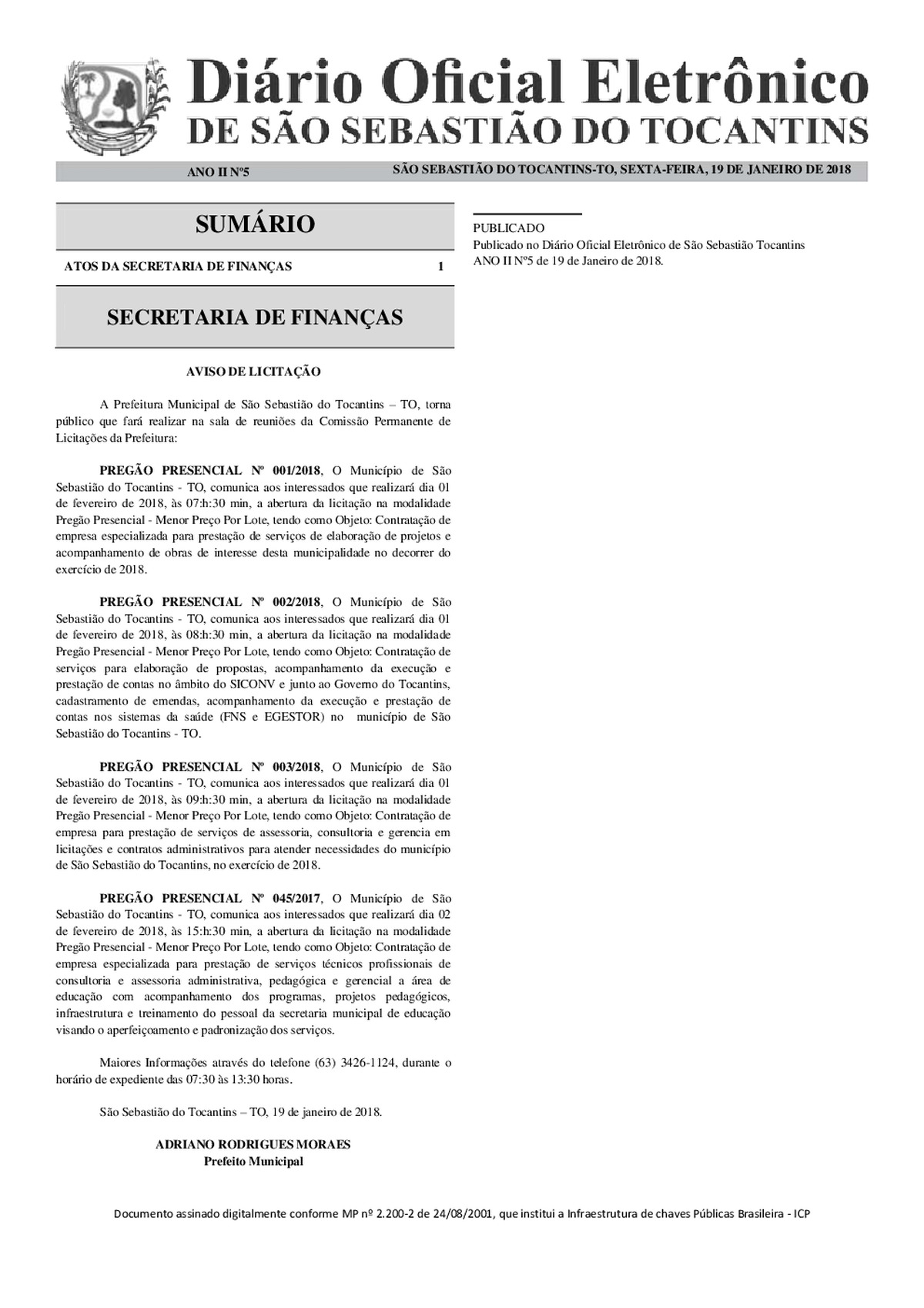 Diário Oficial - Edição 005