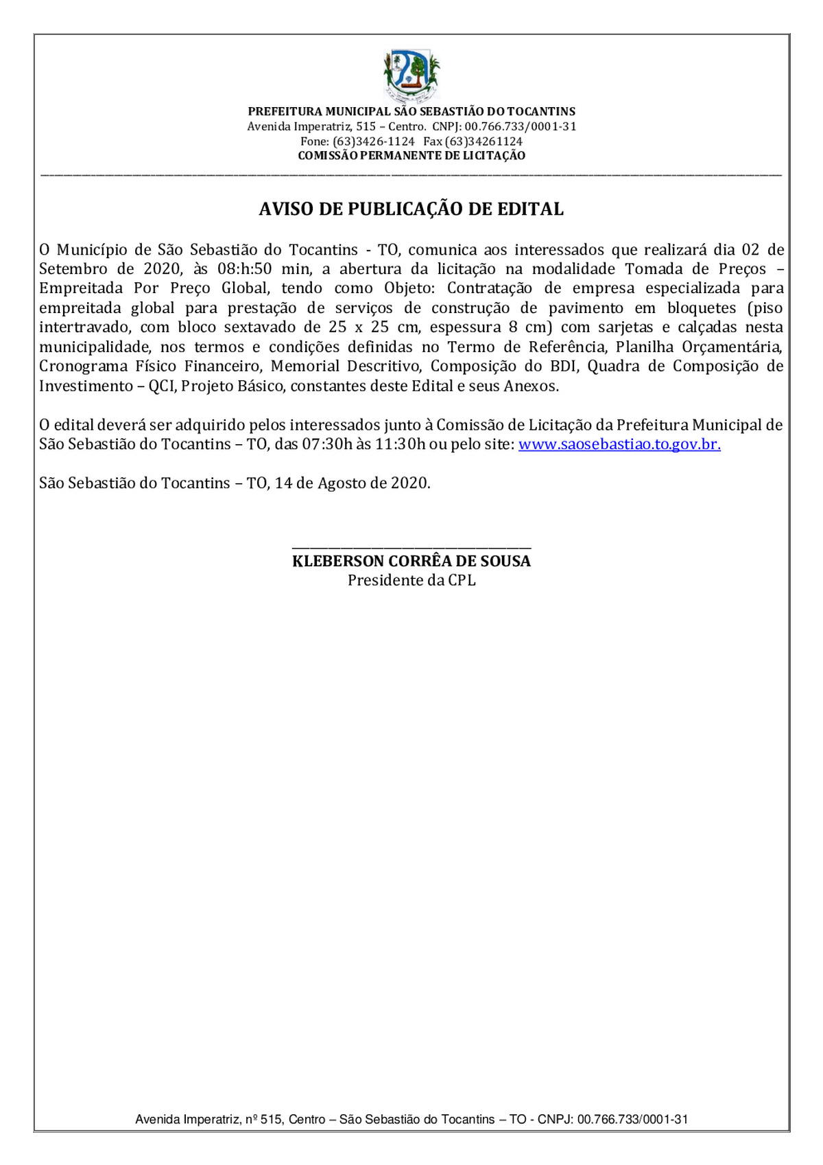 Diário Oficial - Edição 015/2020